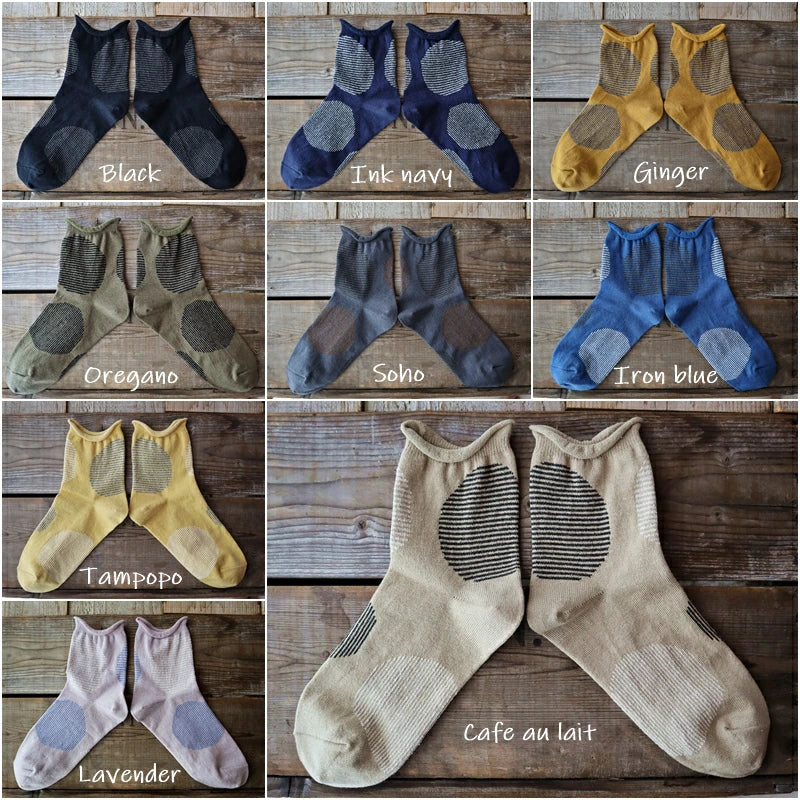 【Put on socks プットオンソックス】"Savon 2nd(サボン)" コットンリネン BIGドット ショートソックス (9 COLOR)