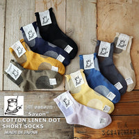 【Put on socks プットオンソックス】"Savon 2nd(サボン)" コットンリネン BIGドット ショートソックス (9 COLOR)