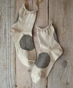 【Put on socks プットオンソックス】"Savon 2nd(サボン)" コットンリネン BIGドット ショートソックス (9 COLOR)
