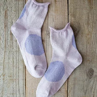 【Put on socks プットオンソックス】"Savon 2nd(サボン)" コットンリネン BIGドット ショートソックス (9 COLOR)