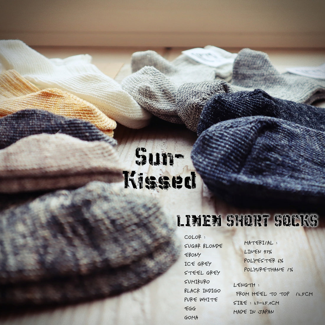 【Put on socks プットオンソックス】"Sun-Kissed" サンキスト リネンリブショートソックス(9 COLOR)