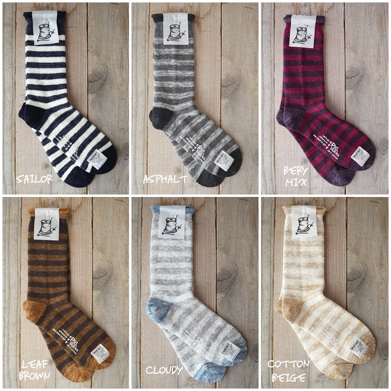 【Put on socks プットオンソックス】"winter marine(ウィンターマリン)" ラムウール&綿スラブ ボーダーソックス(6 COLOR)