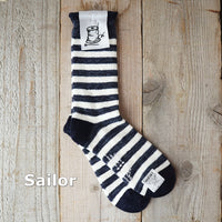 【Put on socks プットオンソックス】"winter marine(ウィンターマリン)" ラムウール&綿スラブ ボーダーソックス(6 COLOR)